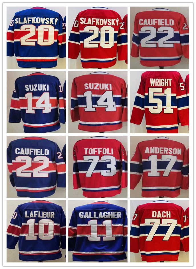 

College wear 20 Juraj Slafkovsky Hockey Jersey 14 Nick Suzuki C Patch 77 Kirby Dach 17 Josh Anderson Wright Toffoli Jerseys, 20 blue