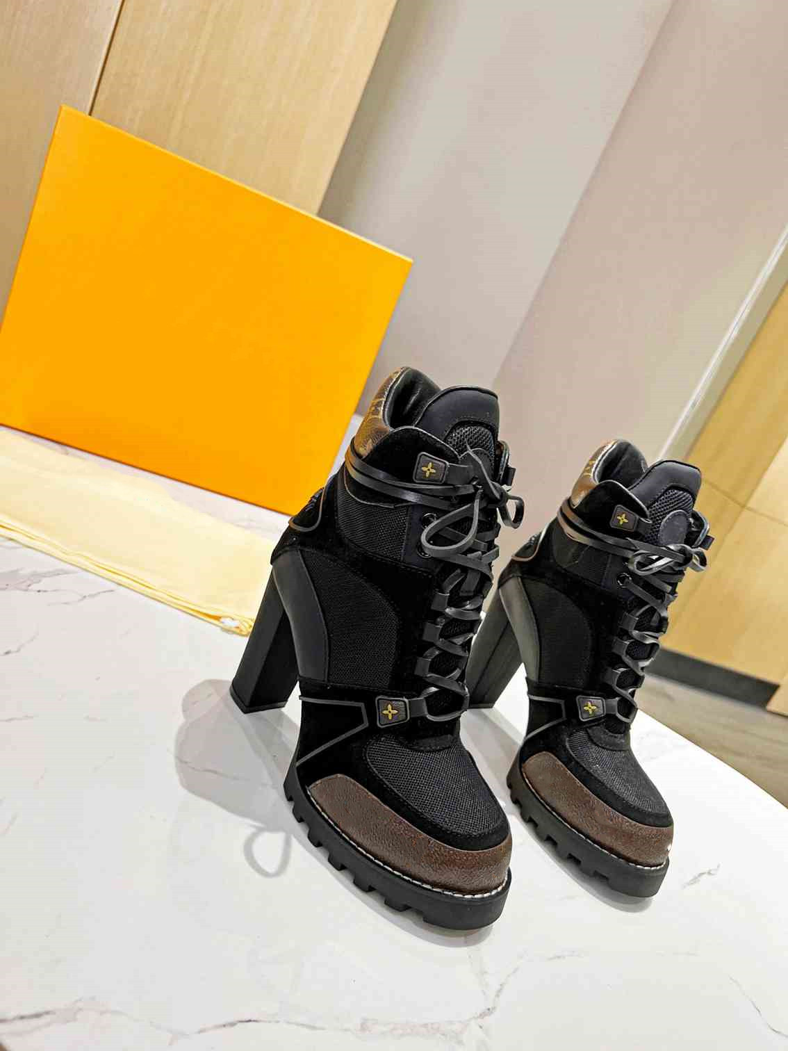 Designer Luxury Botkle Boots Star Trail Lady Dame Tolevas Femme Fashion Suede Calf Cuir Boot Platform Technical Mesh High Heel Pompes Taille 35-4