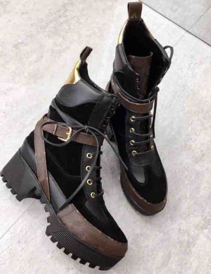 Luxury Brand Ankle Boots for Women boot lug sole chunky heel genuine leathers Upper lace up low booties women's dress wedding casual trainer