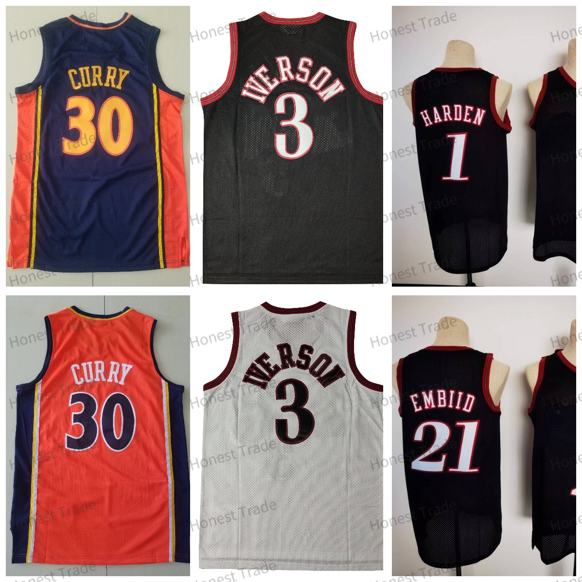 

Retro Curry Basketball Jersey Throwback 3 Allen Iverson Harden Black Stitched Mens Vintage Jerseys, Men jersey