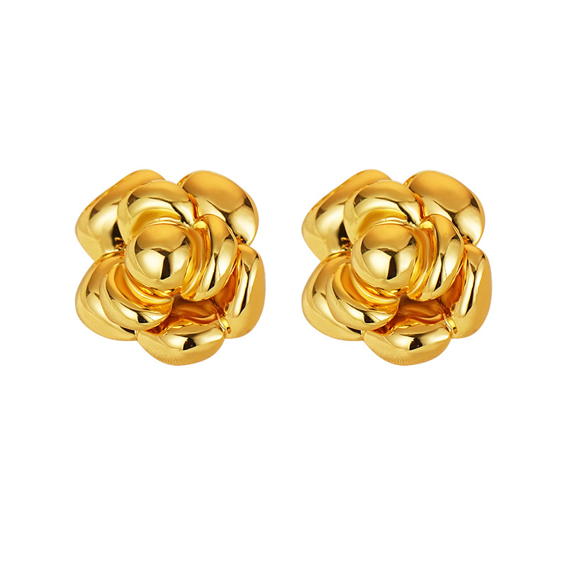

Rose Flower Stud Earrings 18K Real Gold Plated Jewelry Women Girl Christmas Gift
