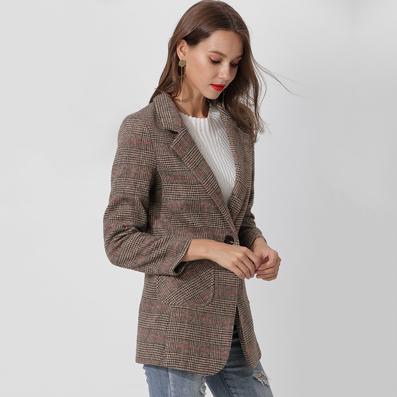

Cashmere Plaid Suits Coat Women's 2022 Autumn and Winter Suit Academy Small Fragrance Korean Edition Loose Short Woolen Coat, Brown lattice