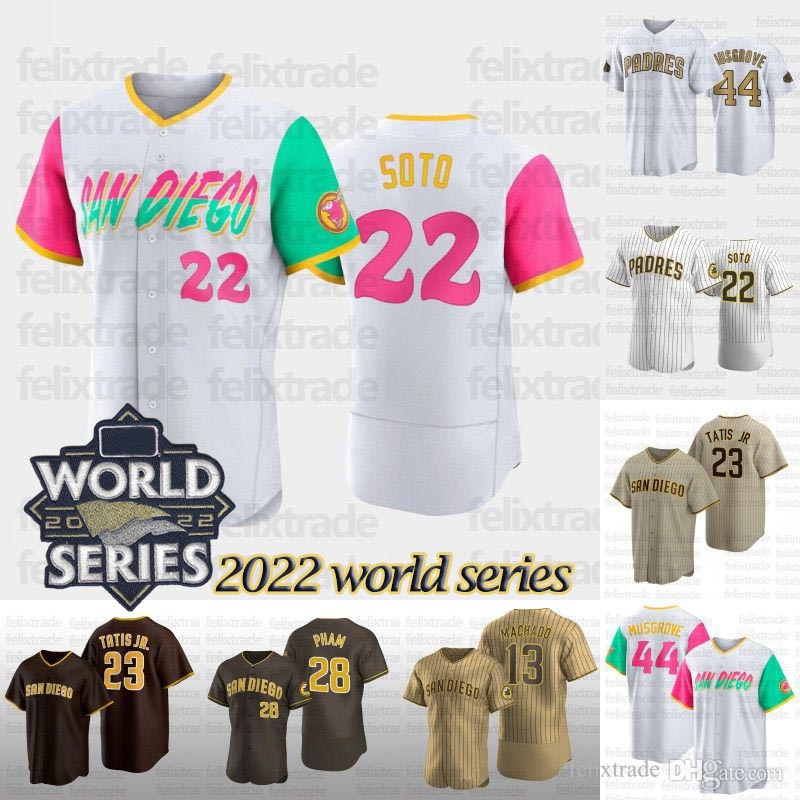 

22# Juan Soto San Diego Jersey 2022 world series Jersey Joe Musgrove Manny Machado Mike Clevinger Yu Darvish CJ Abrams Sean Manaea Jorge Alfaro Tony Gwynn, Mens flex base