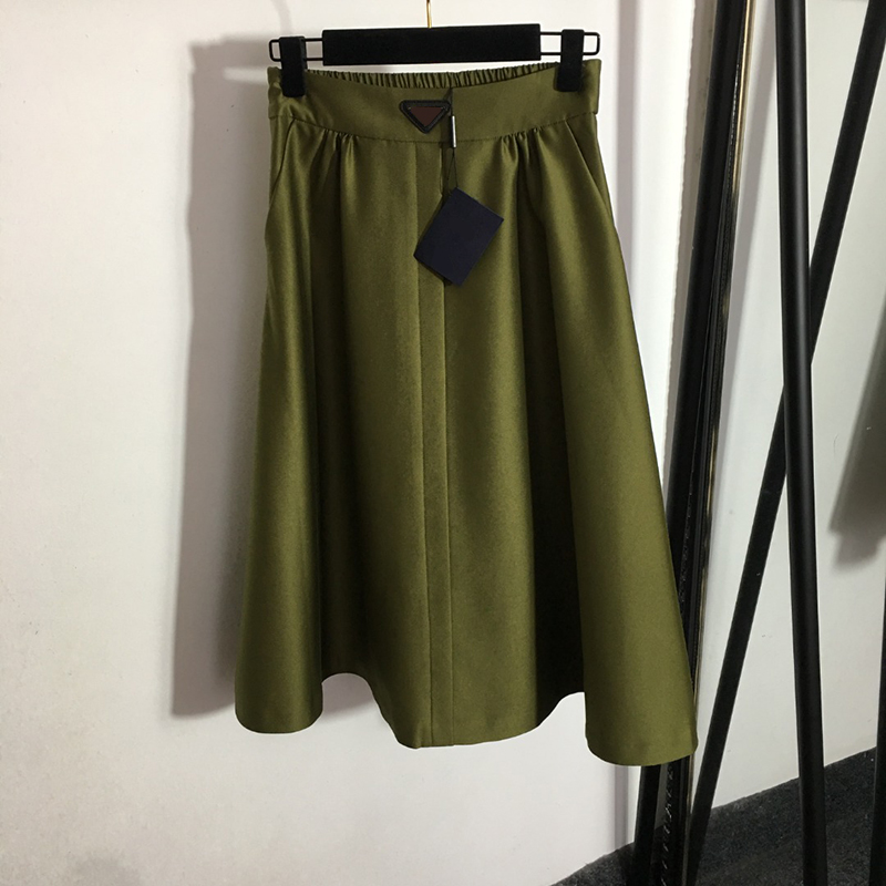

High Waist Badge Dresses Fashion Solid Loose Dress 2 Colors Soft Touch Female Casual Dress Skirts, Green
