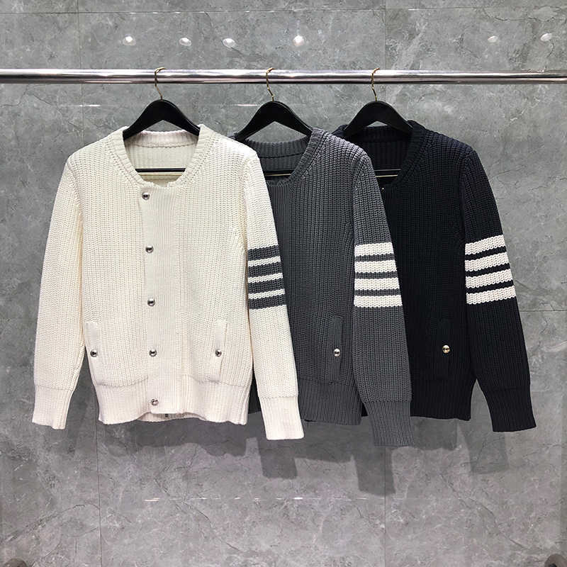 

Men's Sweaters Tb Thom Sweater Winter Fashion Brand Harajuku Cotton Coats Sock 4-bar Stripe Cardigan Jacket, White