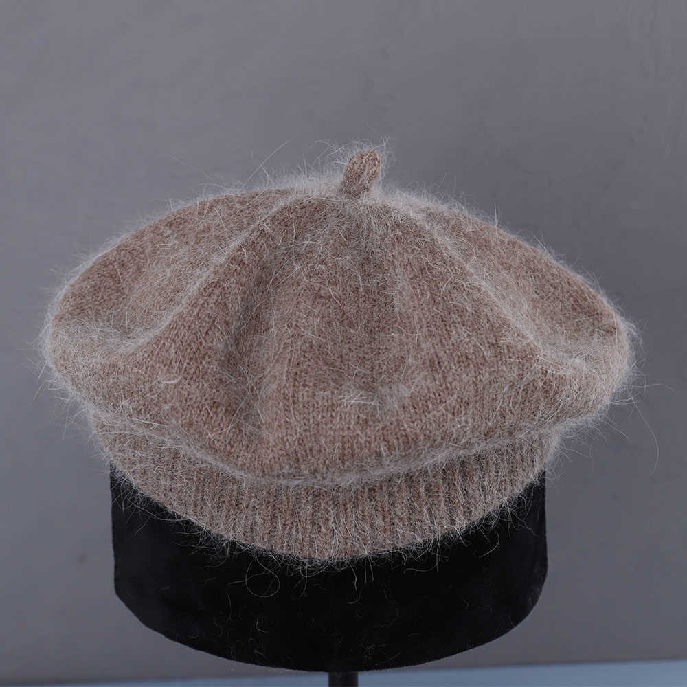 soft Fluffy Beanie/Skull Women Caps rabbit 's hair Berets French Artist Style Warm Winter Beanie Hat Retro Plain Beret Solid Color Elegant La J