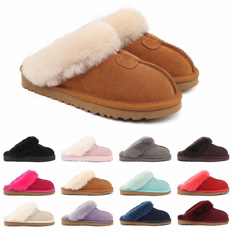 

Ug men women winter slippers Uggly Wgg designer fur slides Chestnut black pink grey cold proof thick bottomed sandals shoes size 35-43 v7PD#, 12