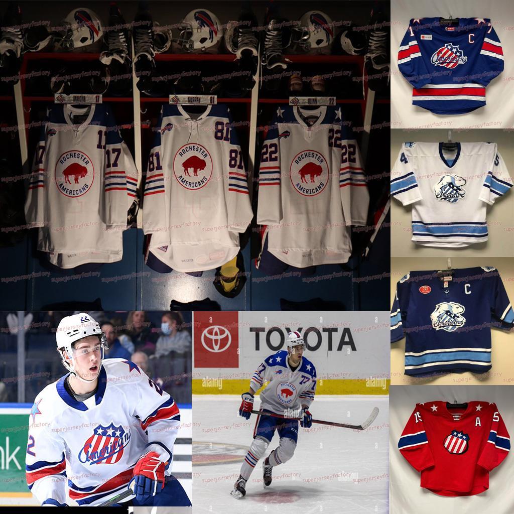 

College wear Custom 2022 Rochester Americans Jersey peterka quinn Mcinnnis Murray Ruotsalaimen jobst Prow Kevin Porter Hockey jersey, Men s-3xl