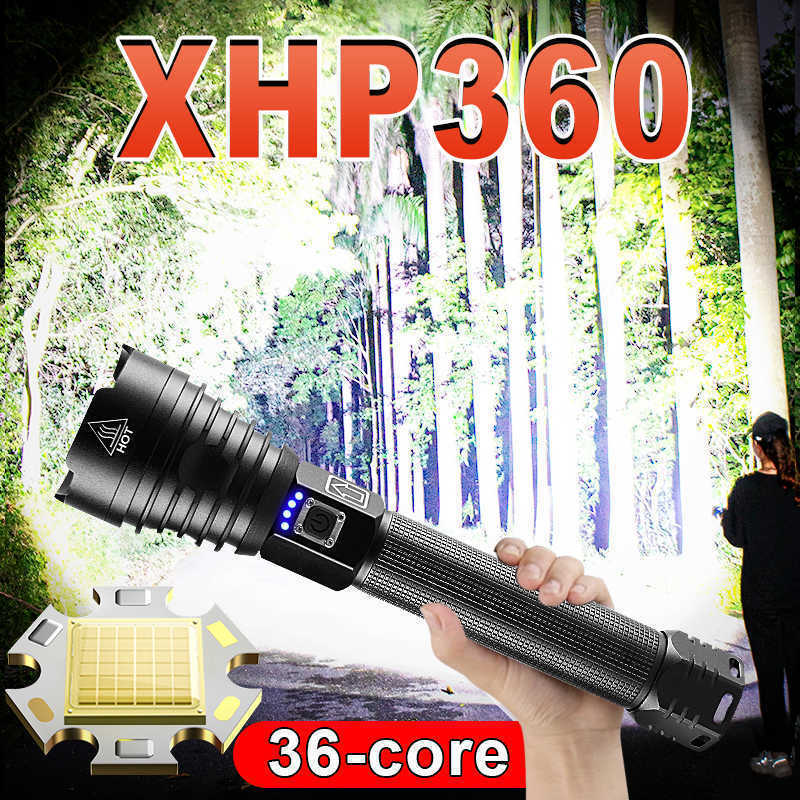 

Flashlights Torches XHP360 Led Flashlight 18650 Rechargeable Torch Usb Powerful Tactical Flash Light Zoomable Hunting Lantern Waterproof Hand Lamp L221014