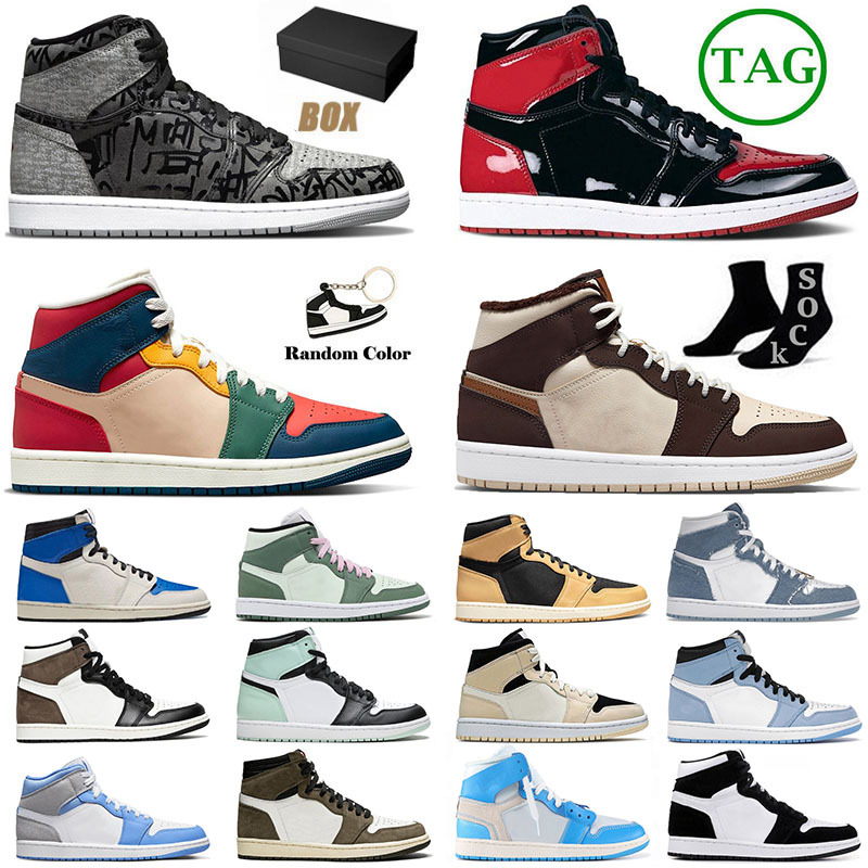 

1 Jumpman Basketball Shoes For Men Women 1s Cream Dark Chocolate University Blue Denim Multi Color High Patent Bred Mid Dutch Green Sneakers Trainers, 36-47 wolf grey aluminum
