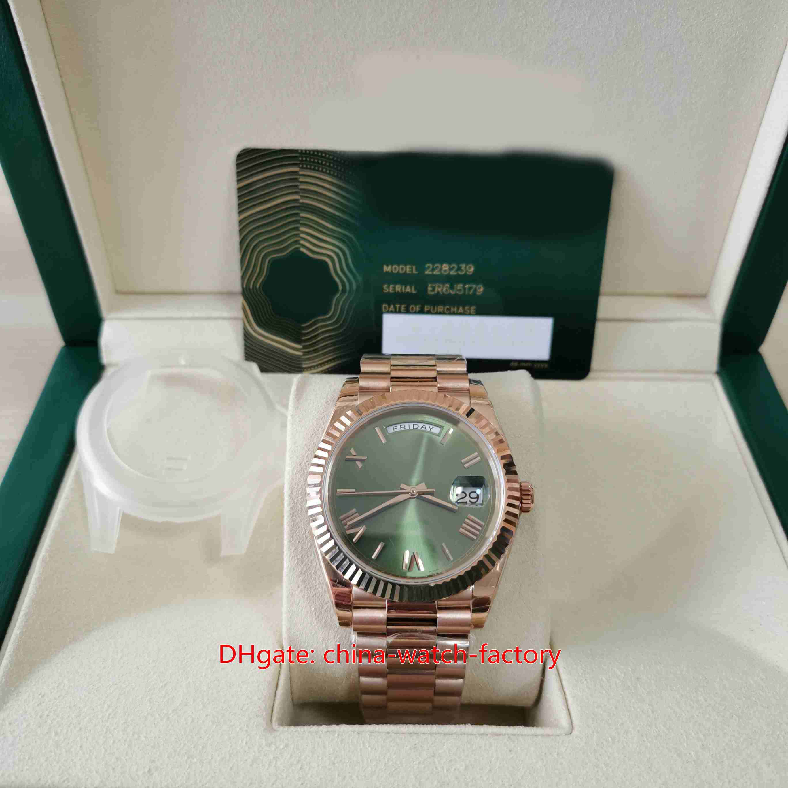 

EW Factory Mens Watch Better Version 40mm 228239 President Green Roman Dial 18k Rose Gold Watches CAL.3255 Movement Mechanical Automatic Men's Wristwatches Card, No box papers