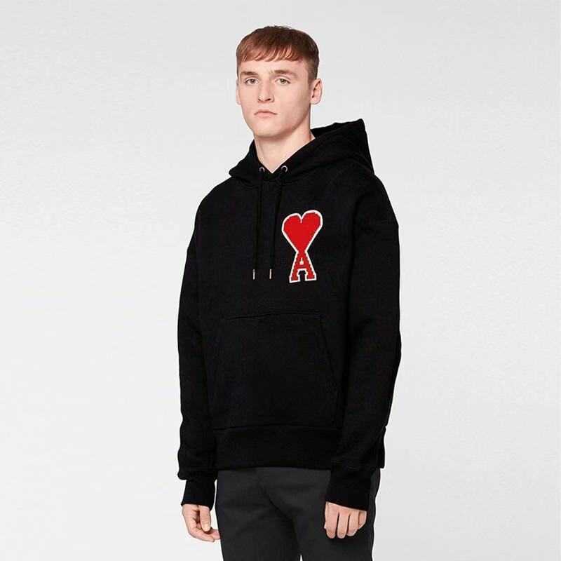 

Hoodie Amis Paris Designers Embroidery Big Love Hooded Macarons Solid Color Round Neck Sweater for Men and Women It Sells Well in the United States, Beige solid hood
