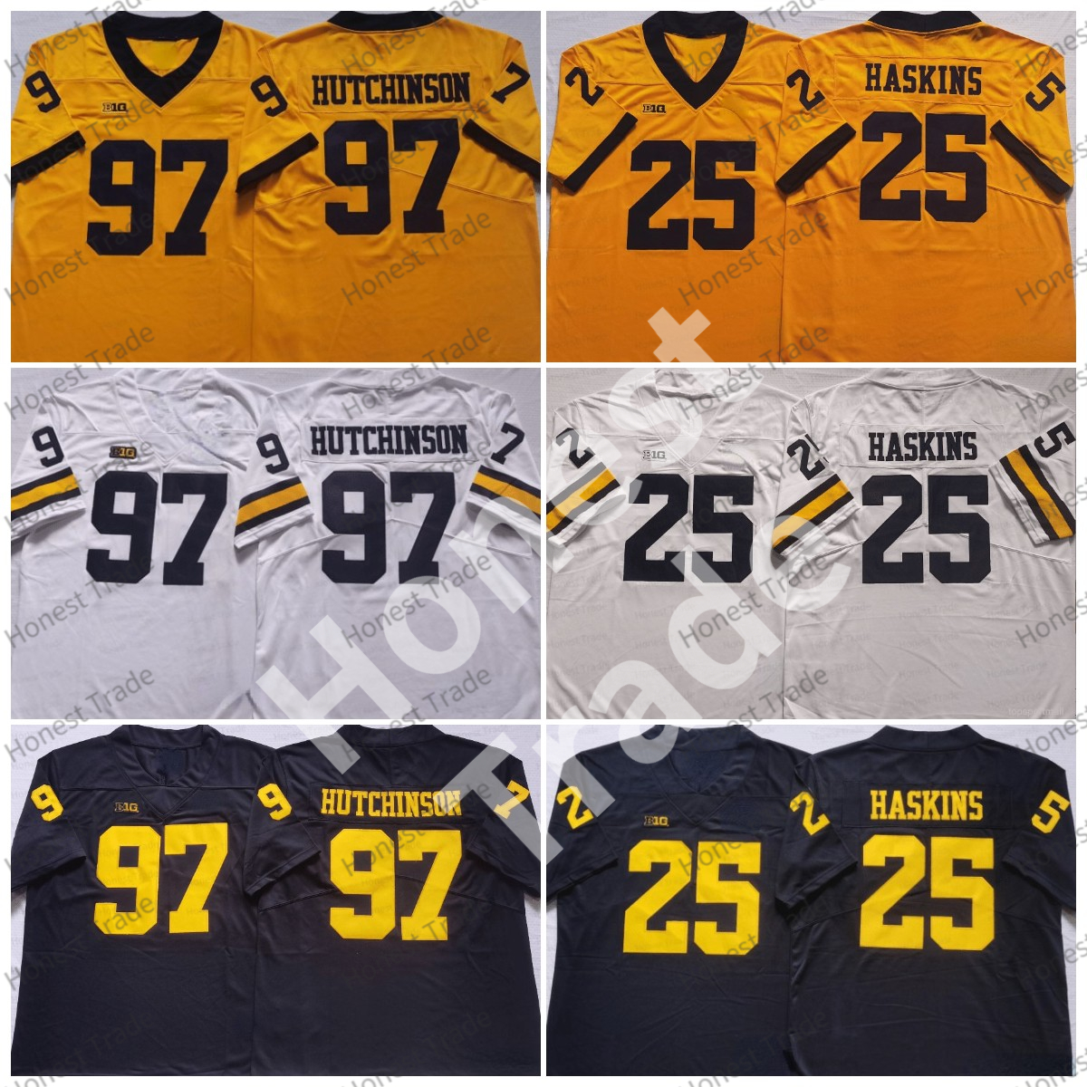 

American College Football Wear NCAA Football Jersey 97 Aidan Hutchinson 25 Hassan Haskins Yellow White Michigan College Mens Jerseys Stitched, Men jersey