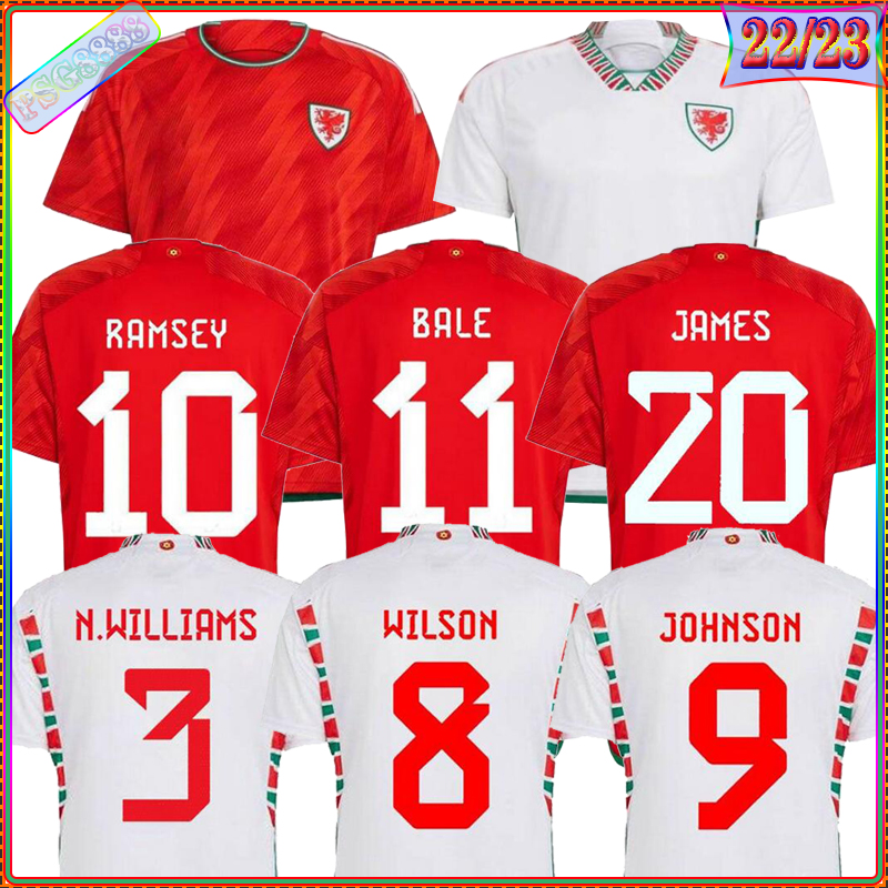 

22 23 Wales Mens Soccer Jerseys WILSON JOHNSON RAMSEY BALE WILLIAMS JAMES RODON ALLEN MOORE ROBERTS DAVIES 2022 2023 Football Shirt Short Maillot Foot Sleeve, (fsan)