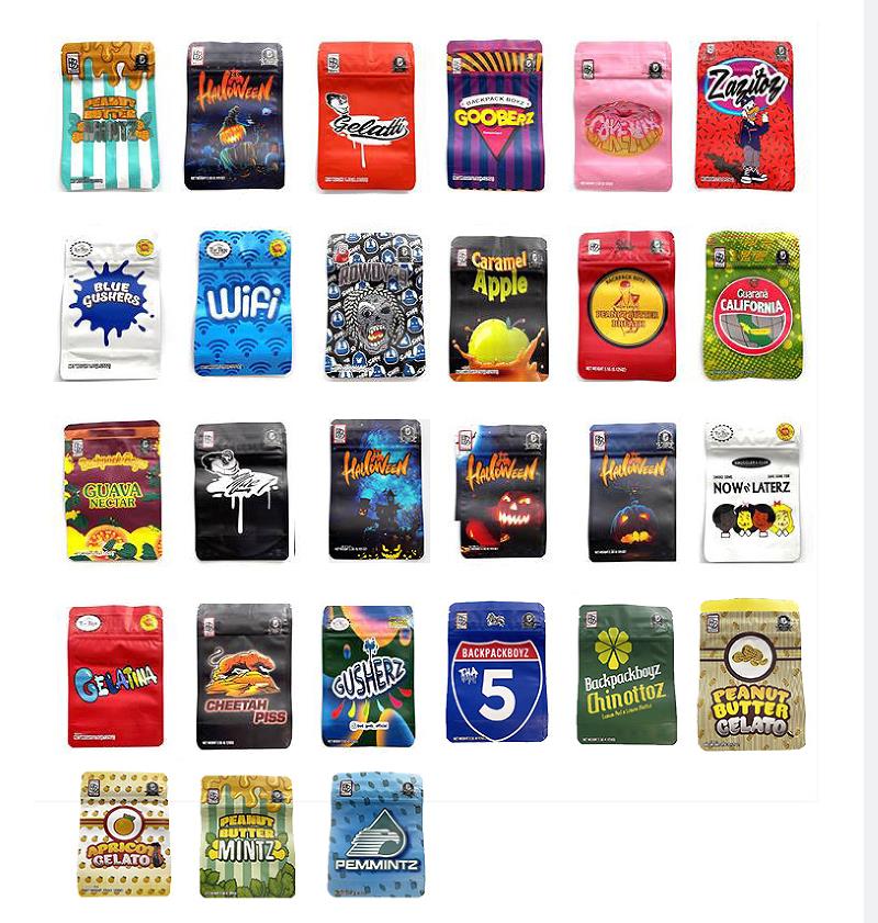 

Backpack boyz 3.5g bags stand up pouch white BB edible packaging mylar hologram stickers