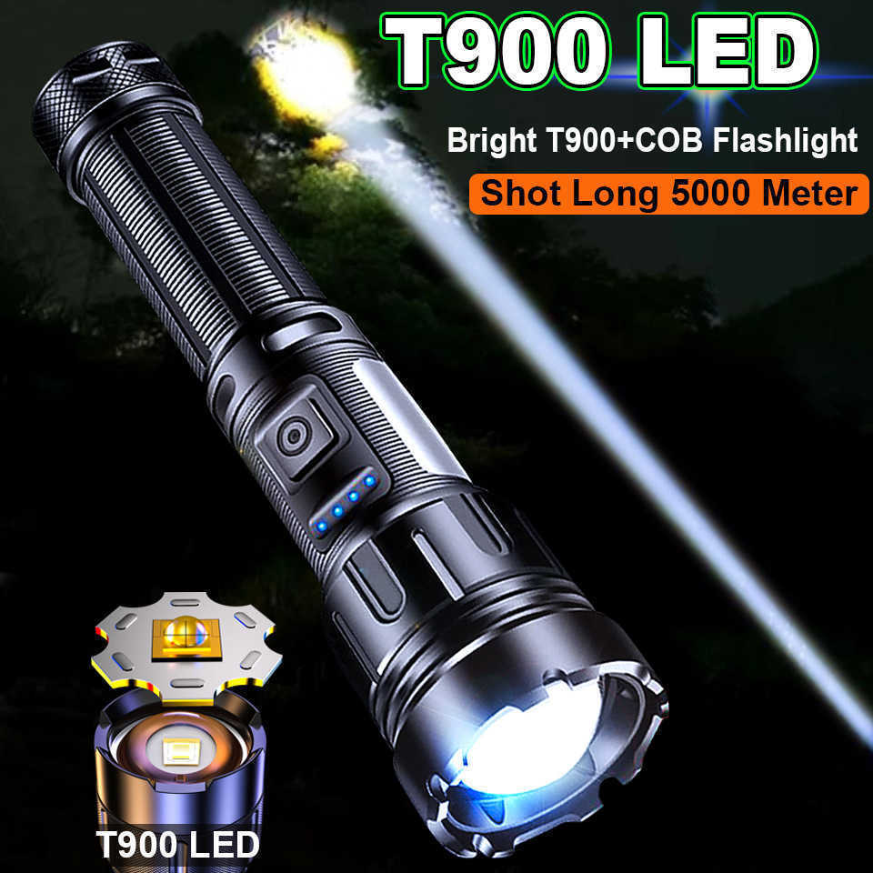 

Flashlights Torches T900 Powerful LED Flashlight 5000 Meter Torch Hard Light Tactical Flashlights 21700 Battery Dimmable Waterproof Long Shot Lamp L221014