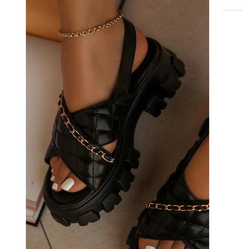 

Sandals Platform Women Shoes 2022 Summer Open Toe Casual Beach Slides Designer Chain Wear Out Slipper Woman Sandal, White