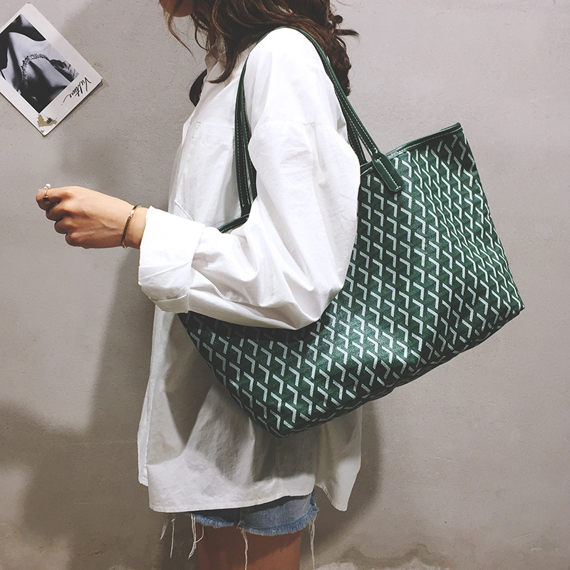 

Original Women Handbag Lady Shopping Bag Canvas Tote Bags Cross body flower With Genuine Real Leather Trim And Handle, Green