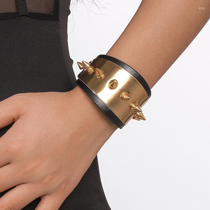 

Bangle Punk Leather Bracelet Spike Cuff Wrap Bracelets Snap Button Gold Metal Wristband R7RF