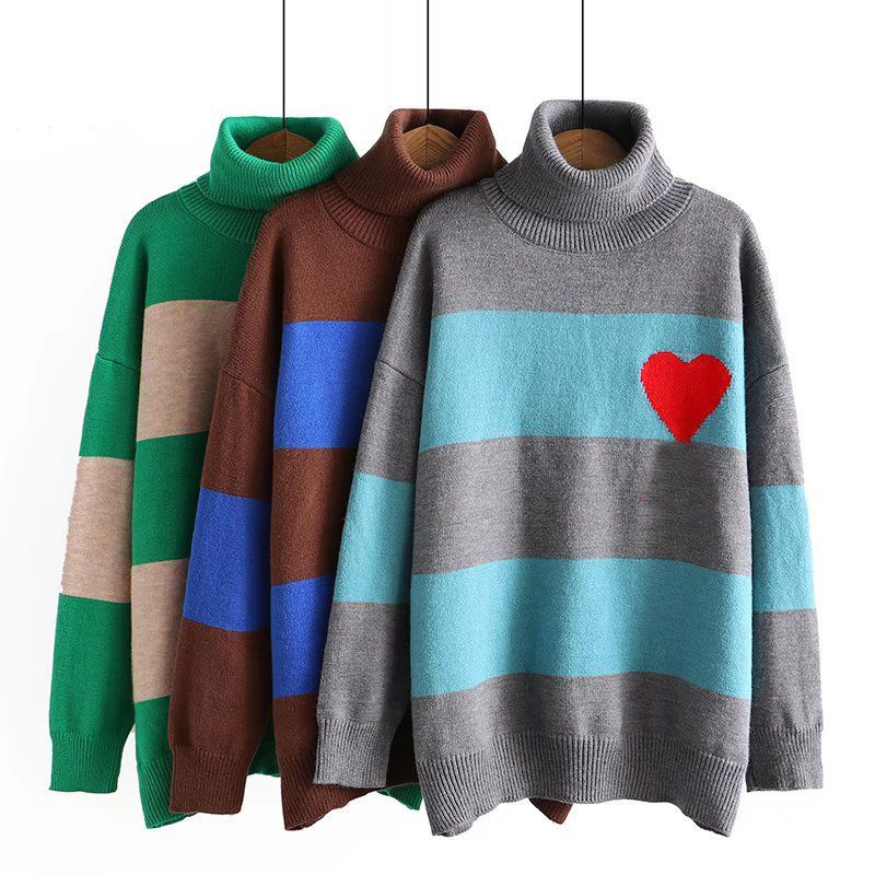 Pull de cr￩ateur Love Heart For A Man Woman Lovers Cardigan Knit Knit High Collar Womens Fashion Lettre surdimensionn￩e Pilluche surdimensionn￩e