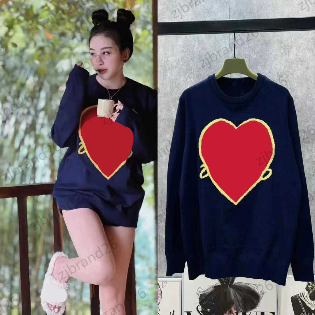

Fashion Womens Sweater Front Heart Shape Printed Medium Length Knitted Sweaters Energetic Youthful Contracted Style Knitwear Wear Outside Women Clothes
