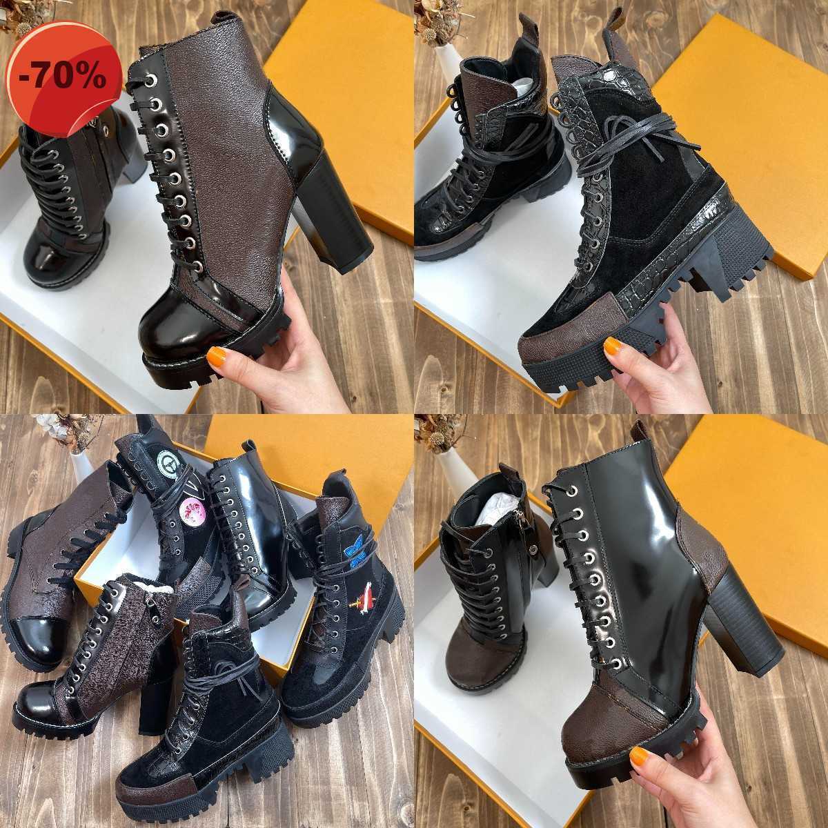 

Designer Laureate Women Boots Brand Flamingos Love Arrow Medal Martin Boot Winter Genuine Leather Coarse High Heel Shoes Luxury Desert, Color 12