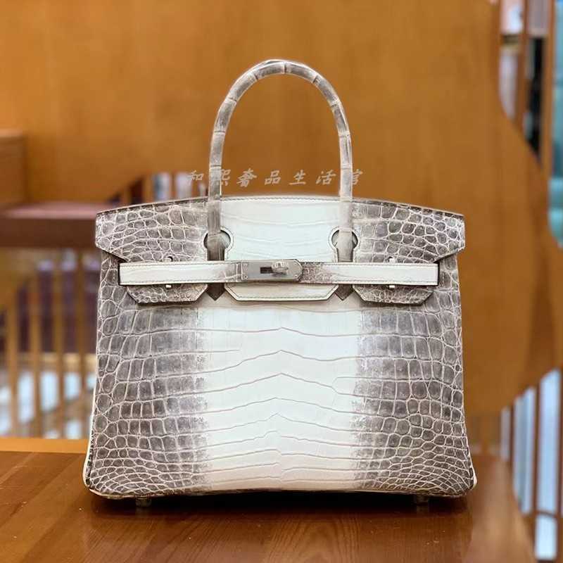 

Designers Handbags Birkin Bags Designer h Hand Sewn Made Himalayan Crocodile Skin Women's Leather Bag Large Capacity Ayw Classical Larger, Himalayan white