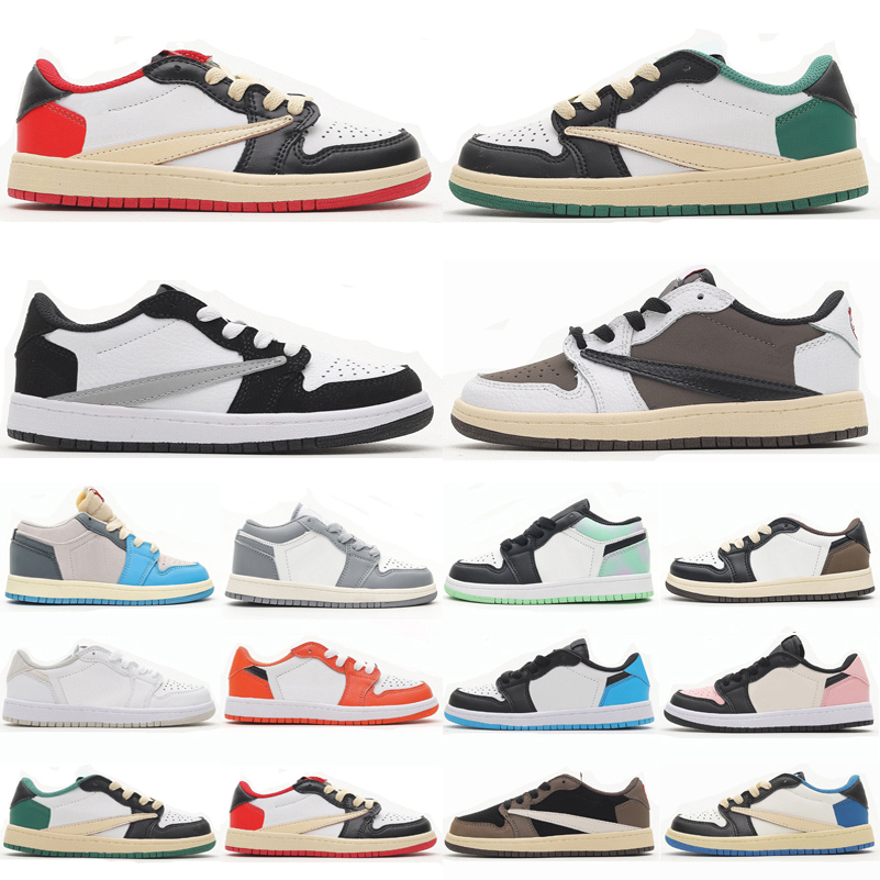 

2022 basketball shoes kids children TS x Fragment Low Jumpman 1 1s sneaker baby toddlers Reverse Bred black toe Mocha Travis trainers boys, As photo 4