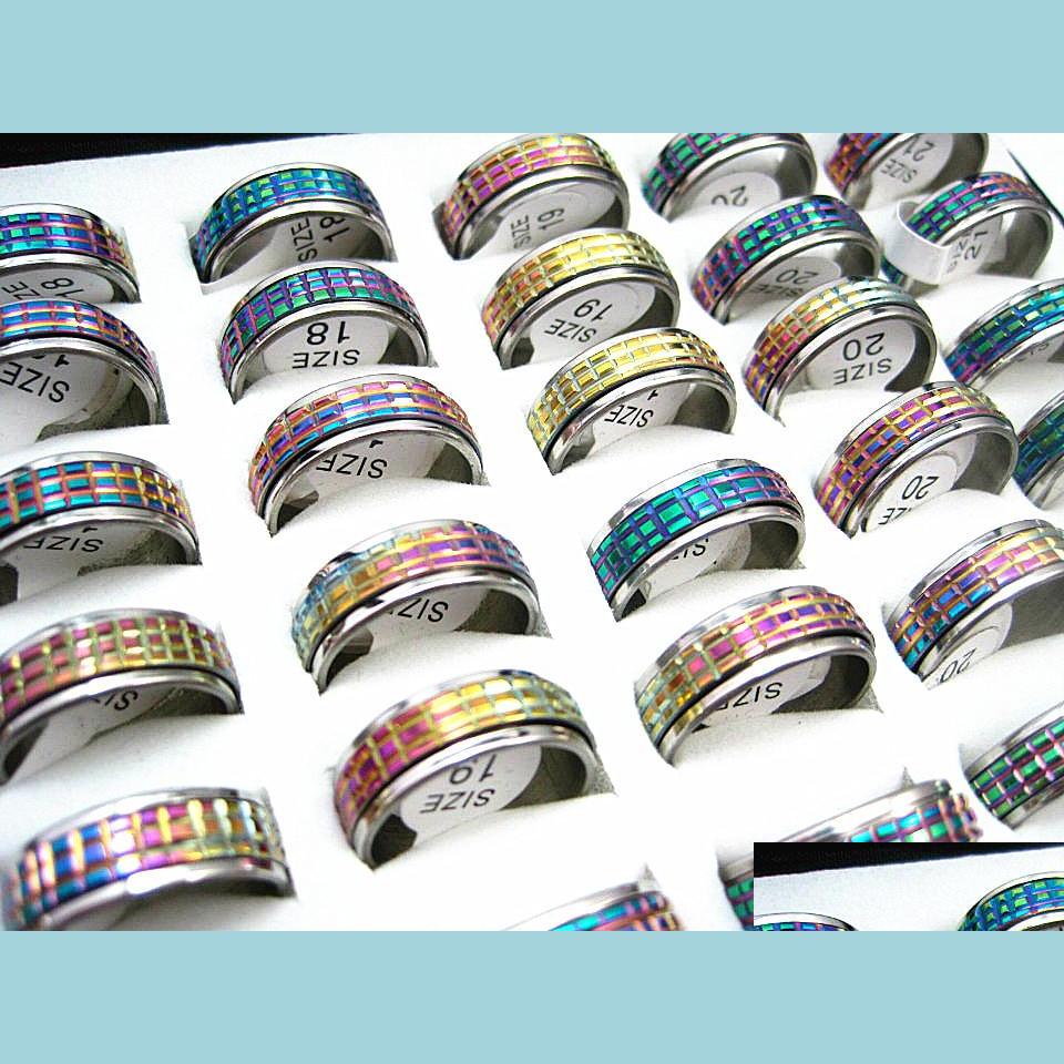 

Band Rings Wholesale Bk Lots 50Pcs Rainbow Color Stainless Steel Cutting Spinner Fashion Jewelry Rings Brand New Lot Drop Delivery 20 Dhs7X