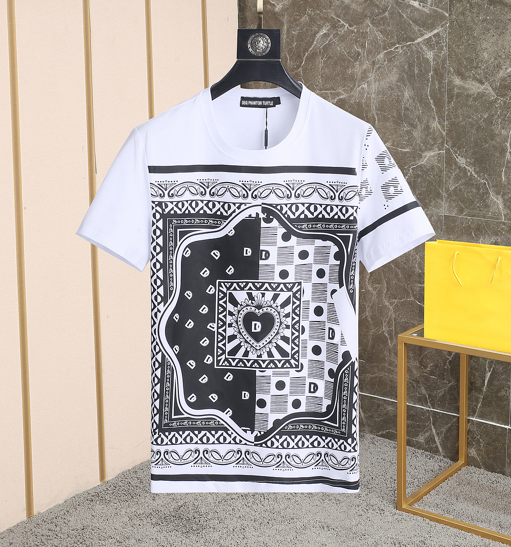 

DSQ PHANTOM TURTLE Mens Designer T shirt Italian Milan Fashion Scarf Print T-shirt Summer Black White T-shirt Male Hip Hop Streetwear 100% Cotton Tops 1201