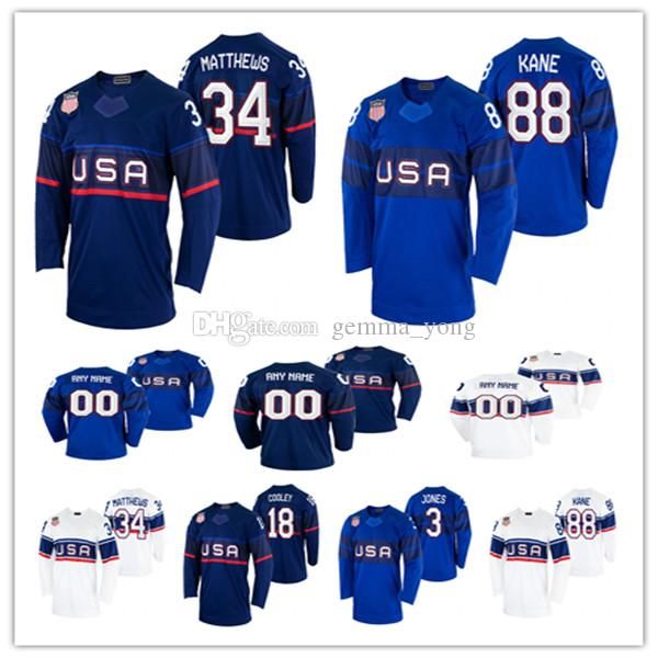 

College wear USA Hockey 2022 Beijing Winter ICE Jerseys Patrick Kane Seth Jones Johnny Gaudreau Jack Eichel Auston Matthews Jake Guentzel Br, Man navy