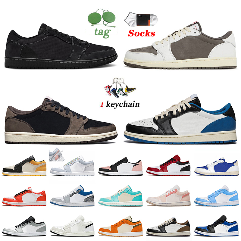 

Top OG Jumpman 1 Low 1s Basketball Shoes Women Mens Trainers Fragment Reverse Mocha Olive Black Phantom True Blue Wolf Grey UNC Tear Away Silver Bred Toe Sneakers, B1 true blue 36-46