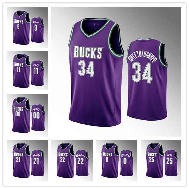 

Basketball Jersey Milwaukee''Bucks''Men Giannis Antetokounmpo #34 Khris Middleton #22 Jrue Holiday #21 2022-23 Classic Purple Swingman, 11