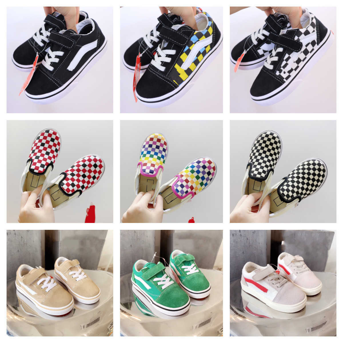 

Kids children AUTHENTIC 44dx skateboard shoes Old Skool black white boys girls hook loop canvas shoes slip on sk8 low baby toddlers youth, 1169234