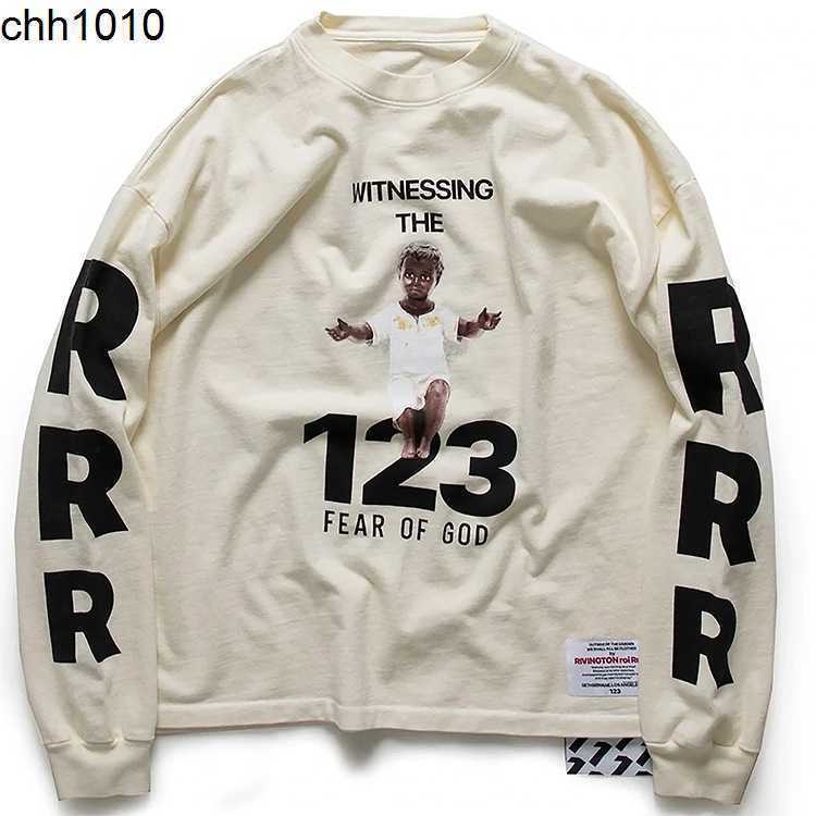 

Designer Rrr123 co branded bear Essential children's portrait letter loose tide brand long sleeve t-shirt men's the same style, White