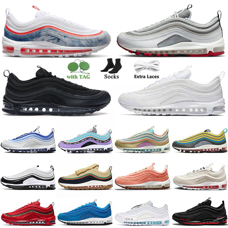 Sean Wotherspoon 97 chaussures de course designer hommes femmes dans le monde entier pack denim délavé noir triple blanc 97s MSCHF x INRI Jesus b