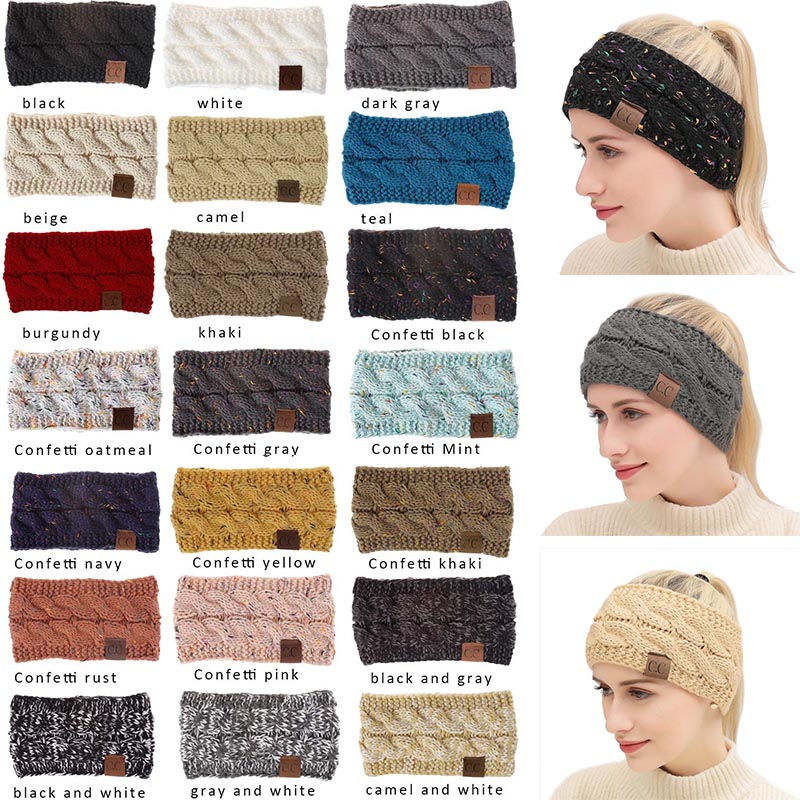 

21 Colors INS CC Hairband Colorful Knitted Crochet Twist Headband Winter Ear Warmer Elastic Hair Band Wide Hair Accessories, Mix/ tell me choice