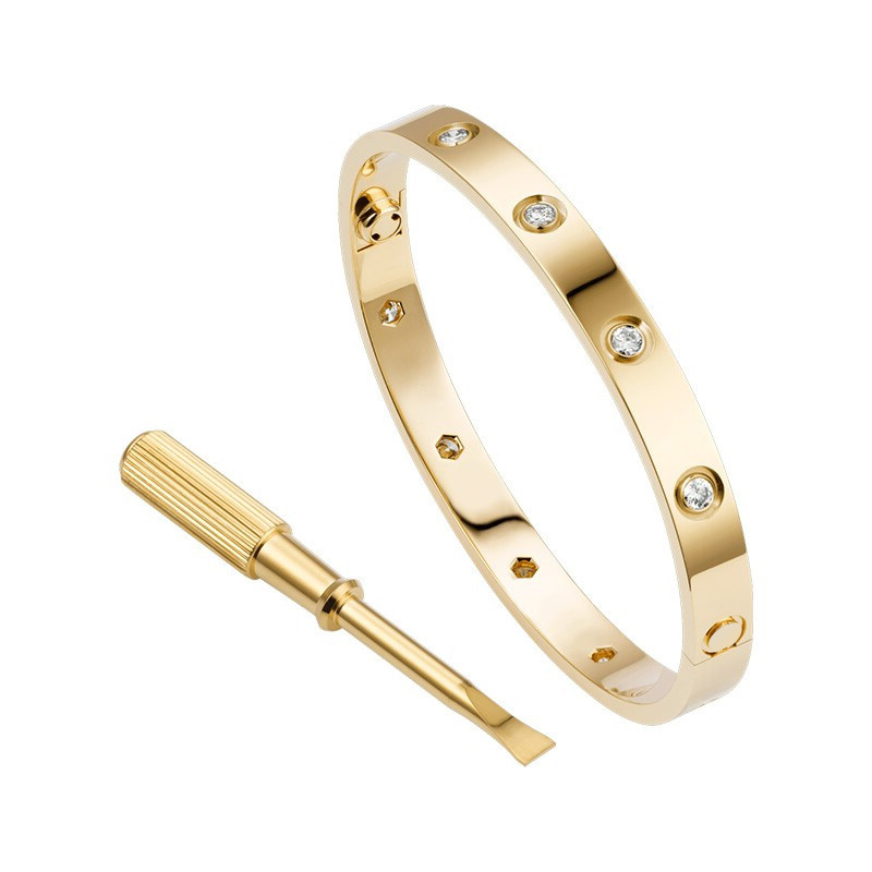 

High Edition Love Cuff Screw Bracelets & Bangles for Women Men 10 White/Clear Stones 316L Titanium Steel Jewelry With Screwdriver 16cm-19cm