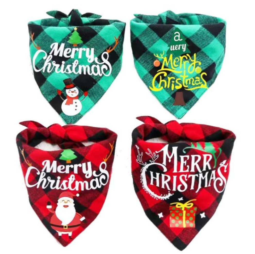 

Dog Apparel Christmas Classic Plaid Pet Bandana Scarf Bibs Kerchief Merry XMAS Santa Snowman Print Animals Cotton Red Green Holiday Decor wly935, Mix colors