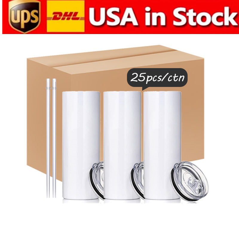 

USA 2 Days Delivery 20OZ Sublimation Tumbler Blanks Stainless Steel Water Bottles Sublimation Straight Mug with Straw 50pcs/box