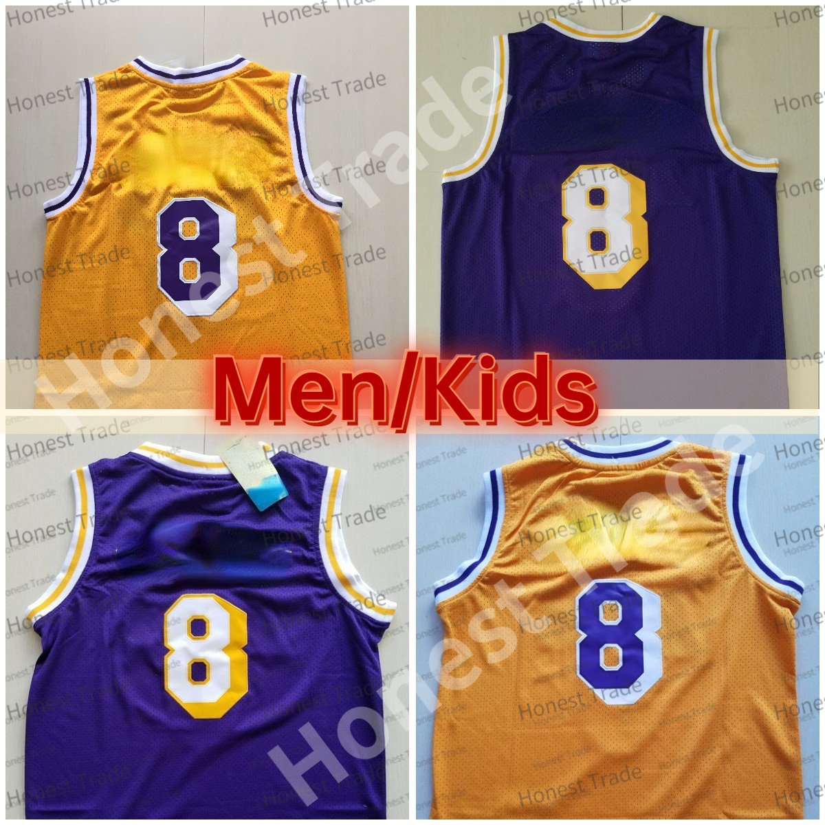 

Retro Mens Kids NO.8 Basketball Jersey Purple Yellow White Men Stitched Jerseys Youth Men Vintage, Men jersey;s-2xl