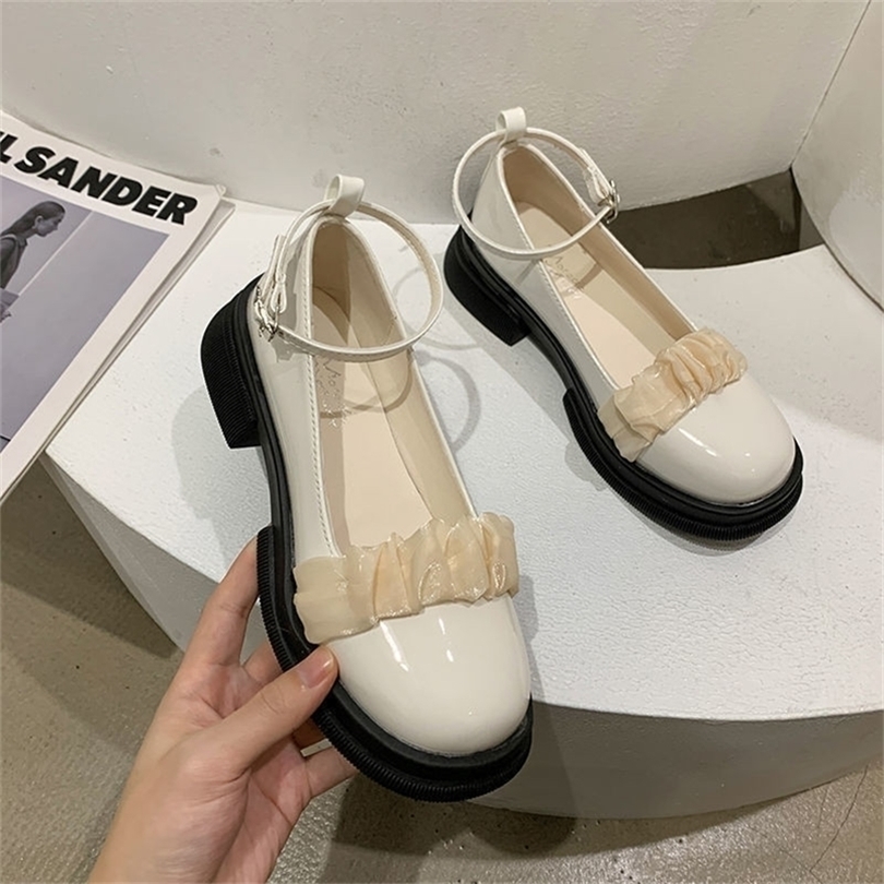 

Sepatu Kantor Wanita Chic Lolita Mary Jane Hak Wedges Platform Retro Lucu untuk Pantofel Kulit Renda Desainer Goth Fashion 220614, White