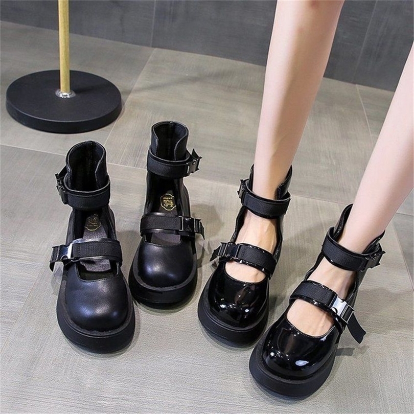

Sepatu Bot Martin Sepeda Motor Harajuku Sepatu Wedges Platform Punk Gotik Wanita Perancang Busana Sepatu Flat Chunky Kulit Paten Hitam Baru 220614, Bright black
