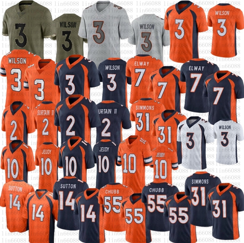 

Russell Wilson Football Jersey broncoes Patrick Surtain II Jerry Jeudy John Elway Courtland Sutton Justin Williams Simmons Stitched Men women youth
