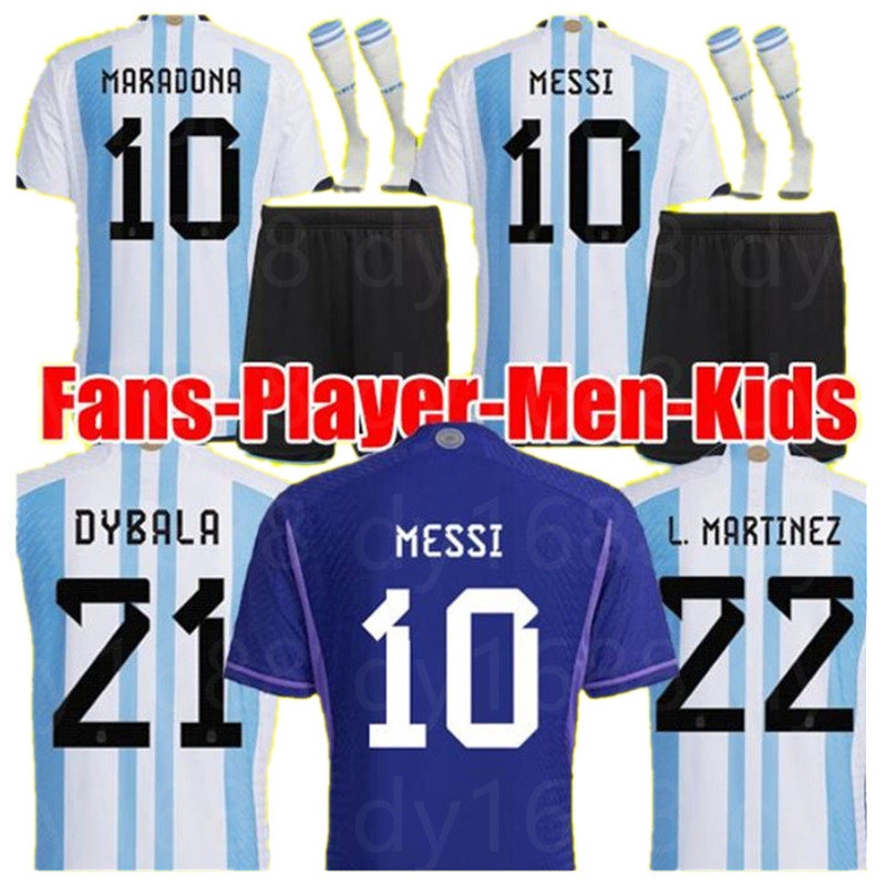 

2022 2023 soccer Jersey Fans and player version 2022 DYBALA AGUERO Maradona football shirt 21 22 23 Men Kids sets uniform with socks di maria, Away kids