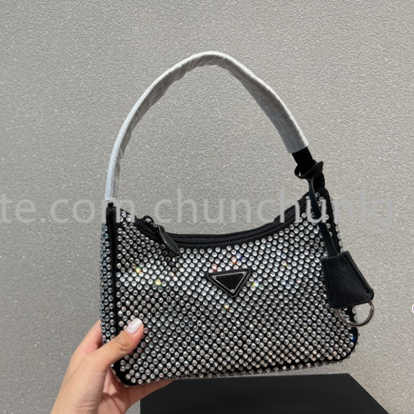 

Fashion Nylon totes Wallets Designers Women Luxurys Bagsdesigner handbags Cross body Shoulder Bag Rhinestone Plain Black Fashions mini bags purse, 2-green+white