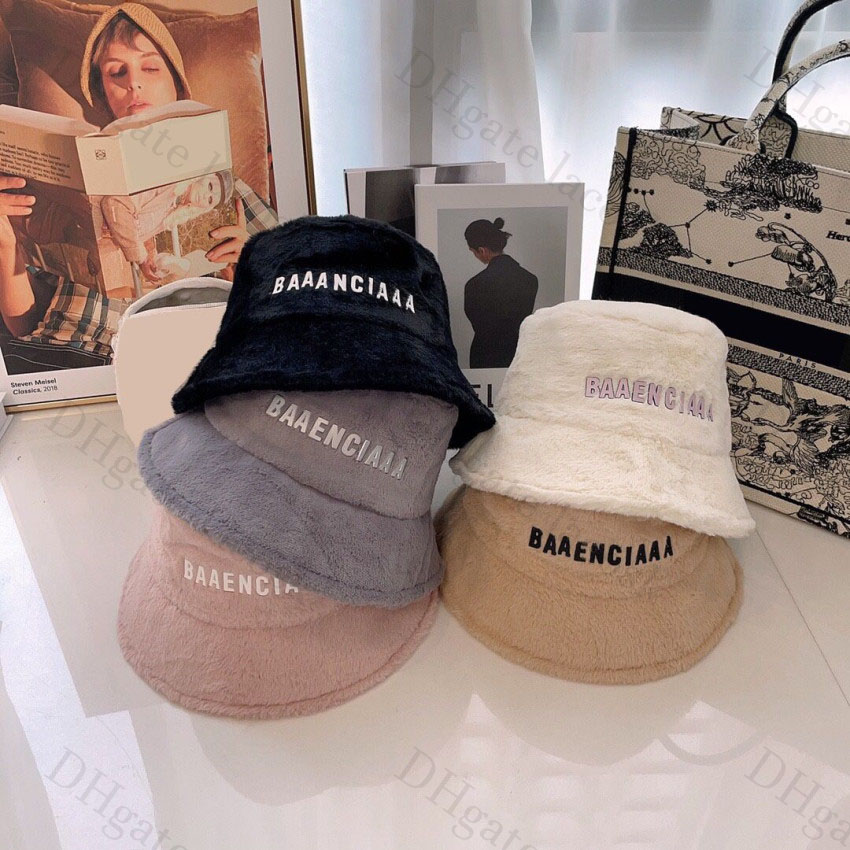 

Womens Men Bucket Hats Lamb Wool Winter Caps Soft Warm Letter Fisherman Hat Fashion Match Down Jacket with Christmas Gift, Pink