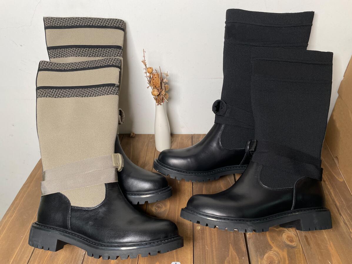 

D-Major Ankle Boot 2022 Luxury Designer women boots Calfskin Leather Elegant Low Heel Half Cowskin booties, Color8