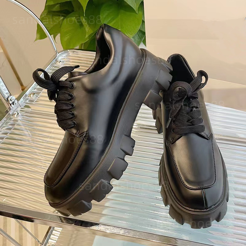 

loafers designers loafer women dress shoe Monolith brushed leather lace-up shoes platform chunky heels chocolate patent pumps casual flats, Black square toe