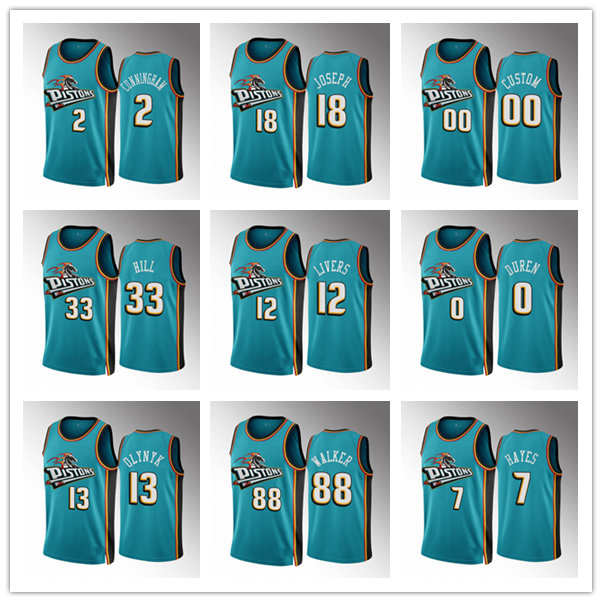 

2022-23 Basketball Jersey Cade Cunningham Hamidou Diallo Kemba Walker Detroit''Pistons''Men Classic Teal Swingman